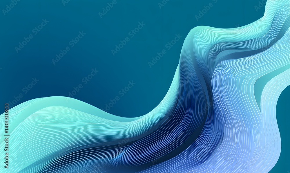 Poster abstract wavy lines flowing in shades of blue and teal creating a smooth and elegant background