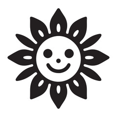 Smiling Sunflower Vector Illustration Black Icon Design Element