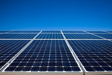Solar panels absorb sunlight under a clear blue sky for renewable energy.