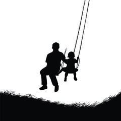 Black and White Silhouette of Two People Sitting on a Swing, One Larger and One Smaller, Representing Bonding and Togetherness