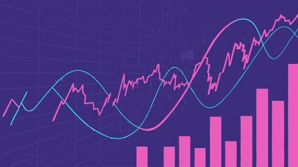 Dynamic growth chart showcasing upward trends illustrating market success and financial prosperity with vibrant pink and teal lines