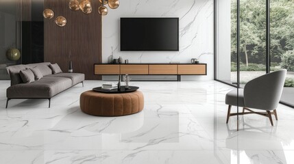 Modern luxury living room featuring furniture and large windows
