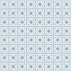 Seamless floral patter design with geometric elements in light blue color on white background