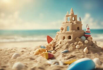 filled 3d surfboards beach sandcastles fun party seaside sunny space celebration included ai empty ideal text birthday background copy seashells play nature invitation three-dimensional adventure