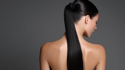 Sleek black ponytail hairstyle.