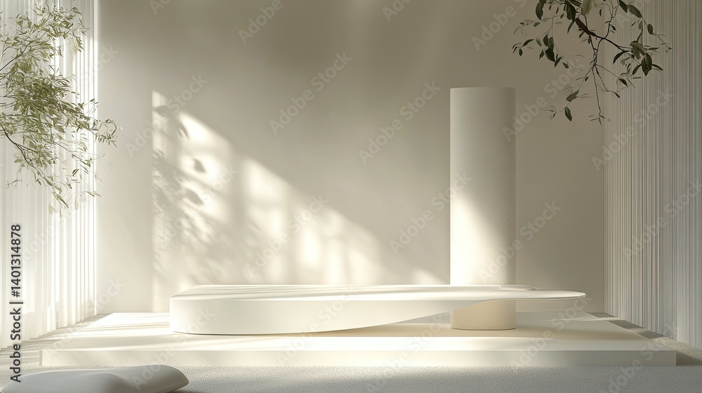 Aufkleber a minimalist white 3d podium display with soft lighting and falling shapes creates a clean and moder