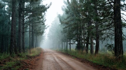 Fototapeta premium Foggy morning on a dirt road.