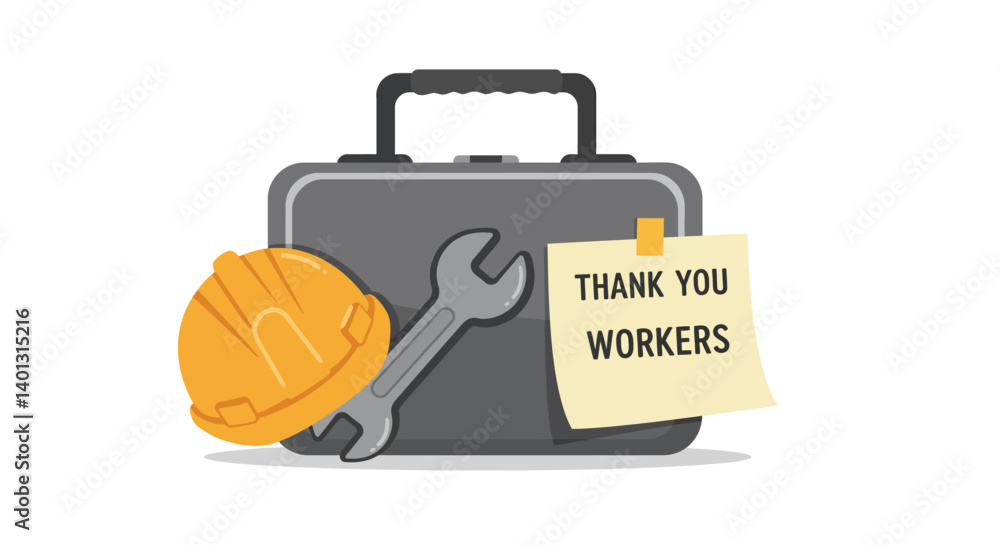 Aufkleber toolbox with helmet and wrench in flat design style vector art