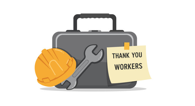 Toolbox with helmet and wrench in flat design style vector art