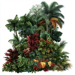 Fototapeta premium Lush Tropical Jungle Foliage with Diverse Green Plants and Colorful Leaves Perfect for Nature and Environment Themes