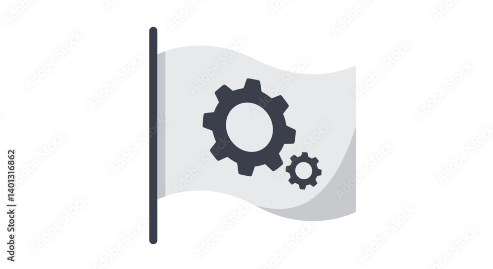 Aufkleber gear icons transitioning on a flag in a minimal flat vector illustration
