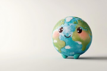 A cute, cartoonish Earth globe with a smiling face, representing our planet.