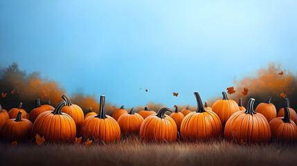 Colorful Pumpkin Display Against Autumnal Background