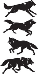 Set of wolf silhouette vector-bold black wild animal illustrations 