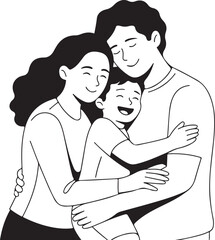 Obraz premium Happy Family Hugging Close Up black and white vector Illustration