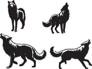 Set of wolf silhouette vector-bold black wild animal illustrations 