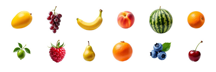 big set of summer harvest, fresh ripe fruits collection isolated on transparent background
