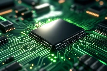 Obraz premium Central processing unit generating glowing light on circuit board