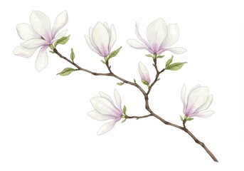 Obraz premium Watercolor illustration of magnolia branch with flowers and leaves