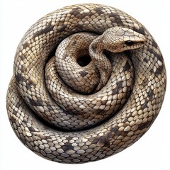 Fototapeta premium Realistic close-up of a coiled snake, showcasing intricate scales and natural colors, perfect for wildlife and nature themes