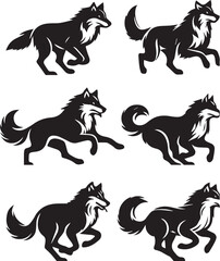 Set of wolf silhouette vector-bold black wild animal illustrations 
