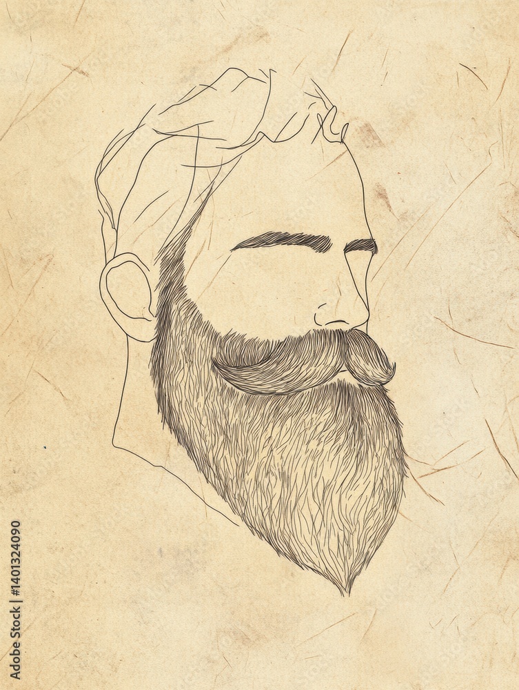 Leinwandbilder Unique minimal illustration of a beard against a craft paper texture background creating an artistic and simple look
