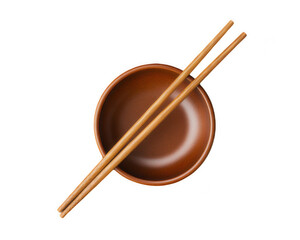 A pair of bamboo chopsticks resting across a speckled ceramic bowl