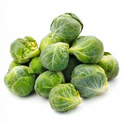 Fototapeta premium Fresh Green Brussels Sprouts Pile Isolated on White Background Healthy Food Vegetable Diet Concept