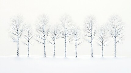   A cluster of trees, bare in winter, against a backdrop of pure white sky