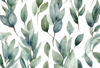 herbal spring botanic watercolor border wedding greeting buds card leaves leaf composition eucalyptus ornament white plant summer tree branch pattern green vintage invitation template herb paper