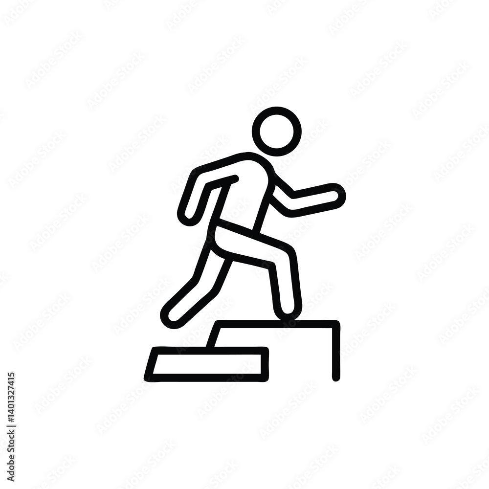 Poster man climbing stairs icon graphic representation of progress and determination in simple line art