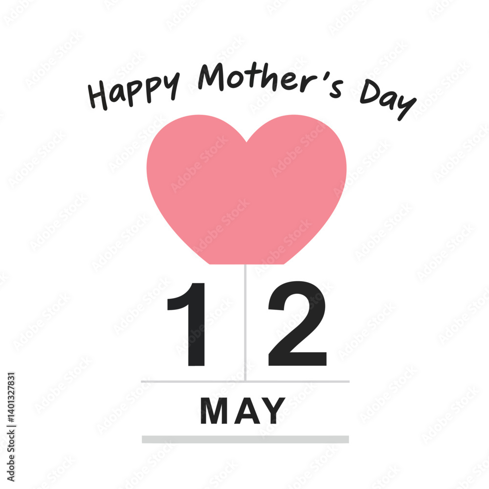 Poster heart-shaped design for mothers day with modern flat vector art style and calendar elements vector a