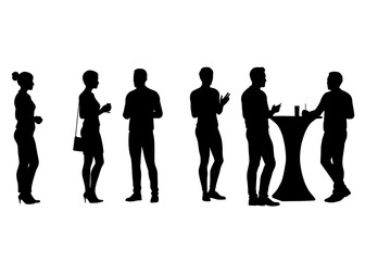 Transparent Black Silhouettes of Office Workers Standing and Networking at a Business Event