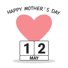 Heart-shaped design featuring calendar date for Mothers Day in minimal vector art