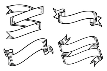 Hand-Drawn Vintage Ribbon Banners Perfect for Design Projects