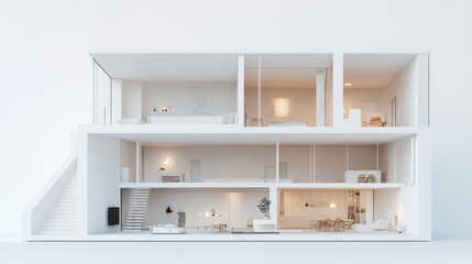 Modern White Two Story House Interior Design Cross Section