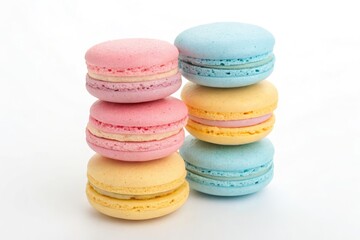 Fototapeta premium Colorful Macarons Stacked in Delightful Arrangements Generative AI