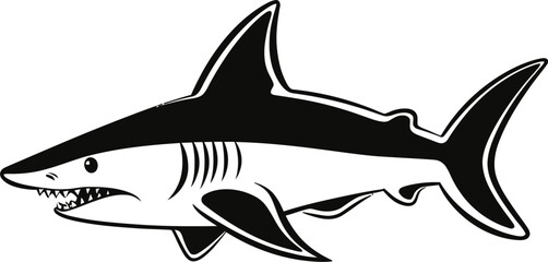 Obraz premium Shark Illustration with Open Mouth Shark with Big Fins and Teeth