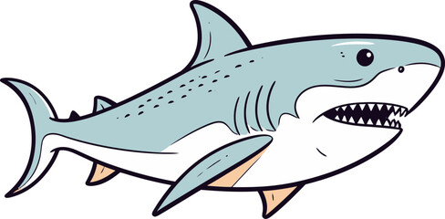 Naklejka premium Shark Swimming Among Fish Shark Illustration with Open Mouth