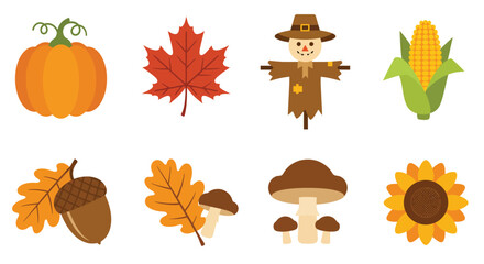 Colorful autumn harvest elements in flat design style vector illustration