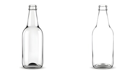 Two empty glass beer bottles stand side-by-side against a bright white background, ready to be filled with a refreshing beverage.
