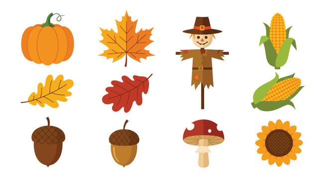 Colorful autumn harvest elements in flat design style vector art