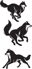 Set of wolf silhouette vector-bold black wild animal illustrations 