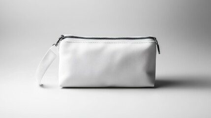 A minimalist mockup of a sleek, empty washbag featuring a zipper and handle, awaiting product design or branding.