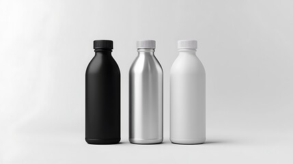 Mockup of black and white plastic bottles on white background. 3d rendering