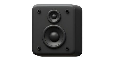 Fototapeta premium A sleek black cube speaker, promising rich audio and a modern aesthetic, fills the room with captivating sound.