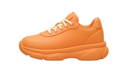Chunky pastel orange sneakers, perfect for a summer stroll, exuding effortless style and vibrant energy with a smooth matte finish.