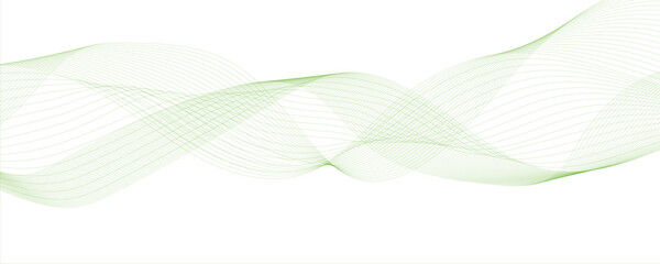 Abstract wave green lines on transparent background. Design for banner, wallpaper,  Stylized line art background. Vector illustration. Wave with lines created using blend tool. Curved wavy line,  