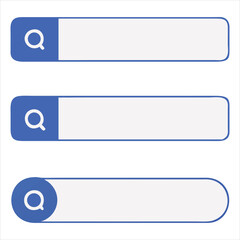 Fototapeta premium Three Modern Blue Search Bars with Magnifying Glass Icon for Website or App Design Elements
