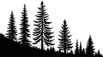 Pine Tree Forest Silhouette &ndash; Black and White Evergreen Tree line Vector Illustration